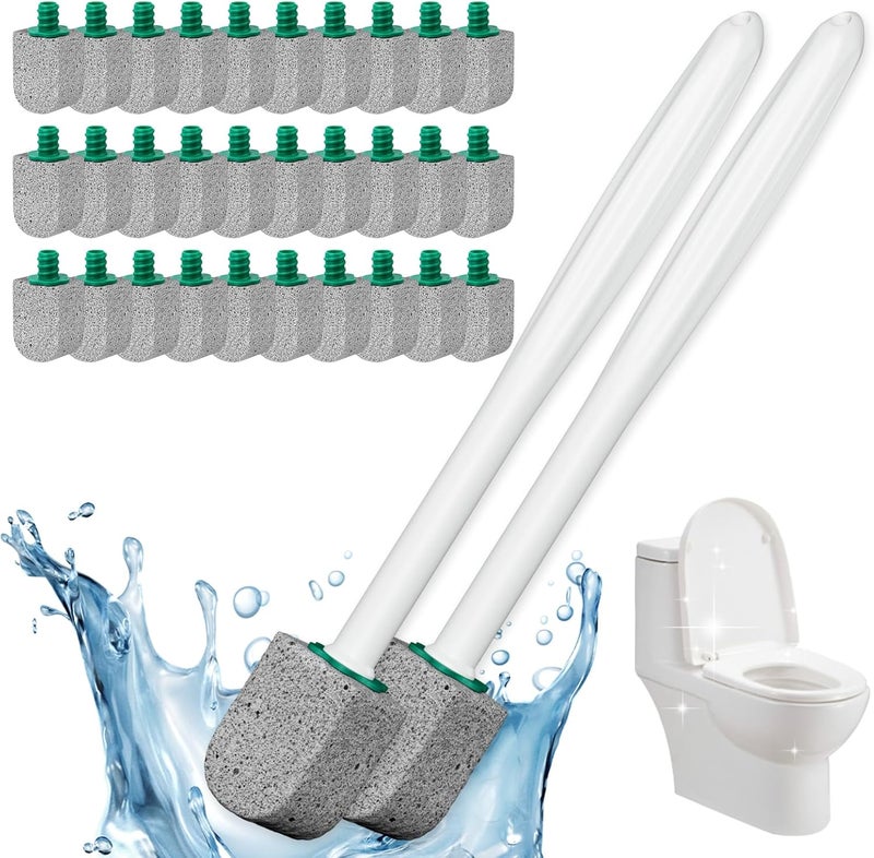 Enjunway Pumice Stone Toilet Bowl Cleaner,Bathroom Cleaner Brush Toilet Wand Refills with 30CM Long Handle for Remove Hard Water Stains with 1 Wand+ Pumice Stones (30 Pack) - Image 1